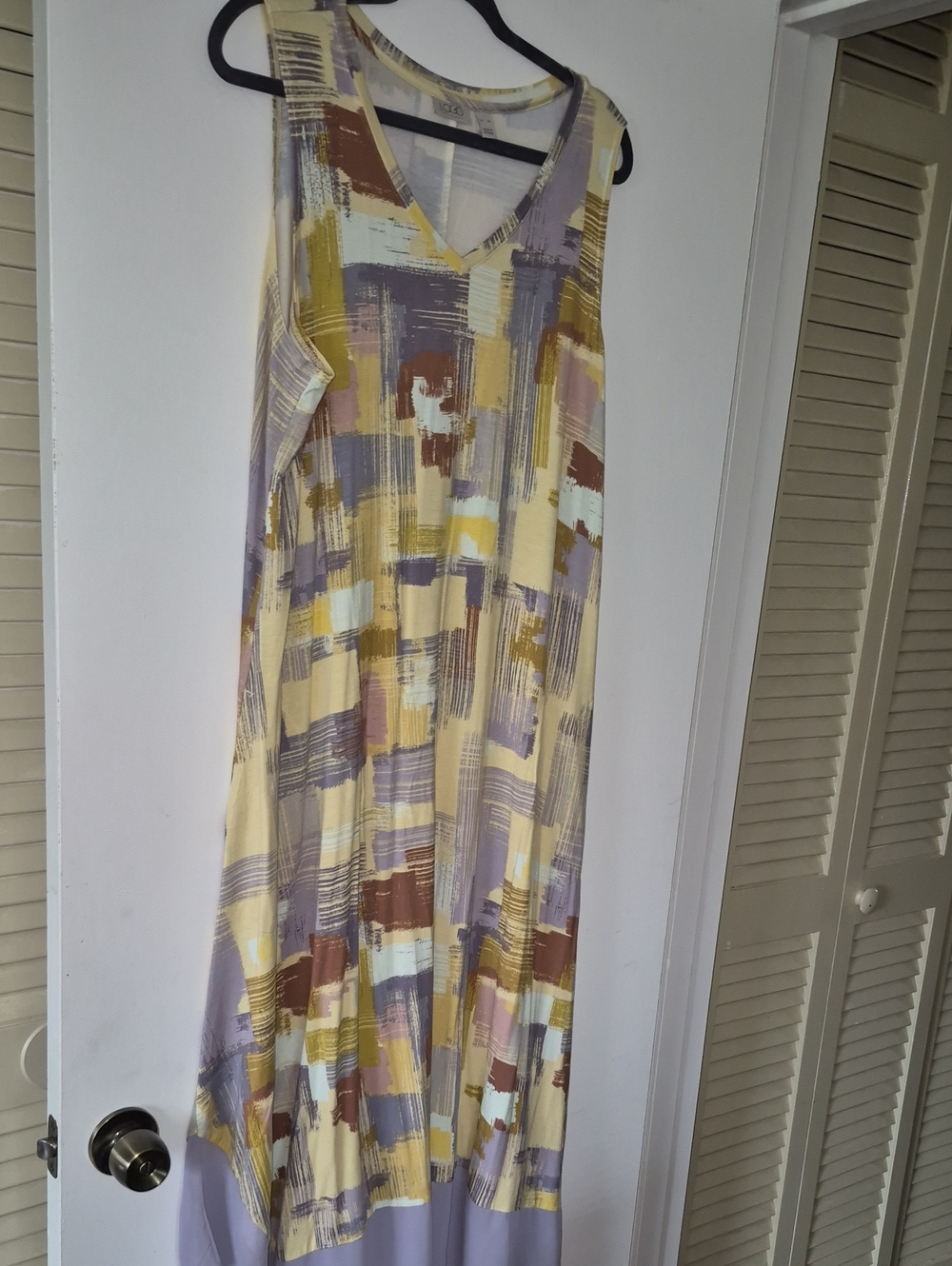Sleeveless Abstract Print Maxi Dress in Cream and Lavender by Logo by Lori